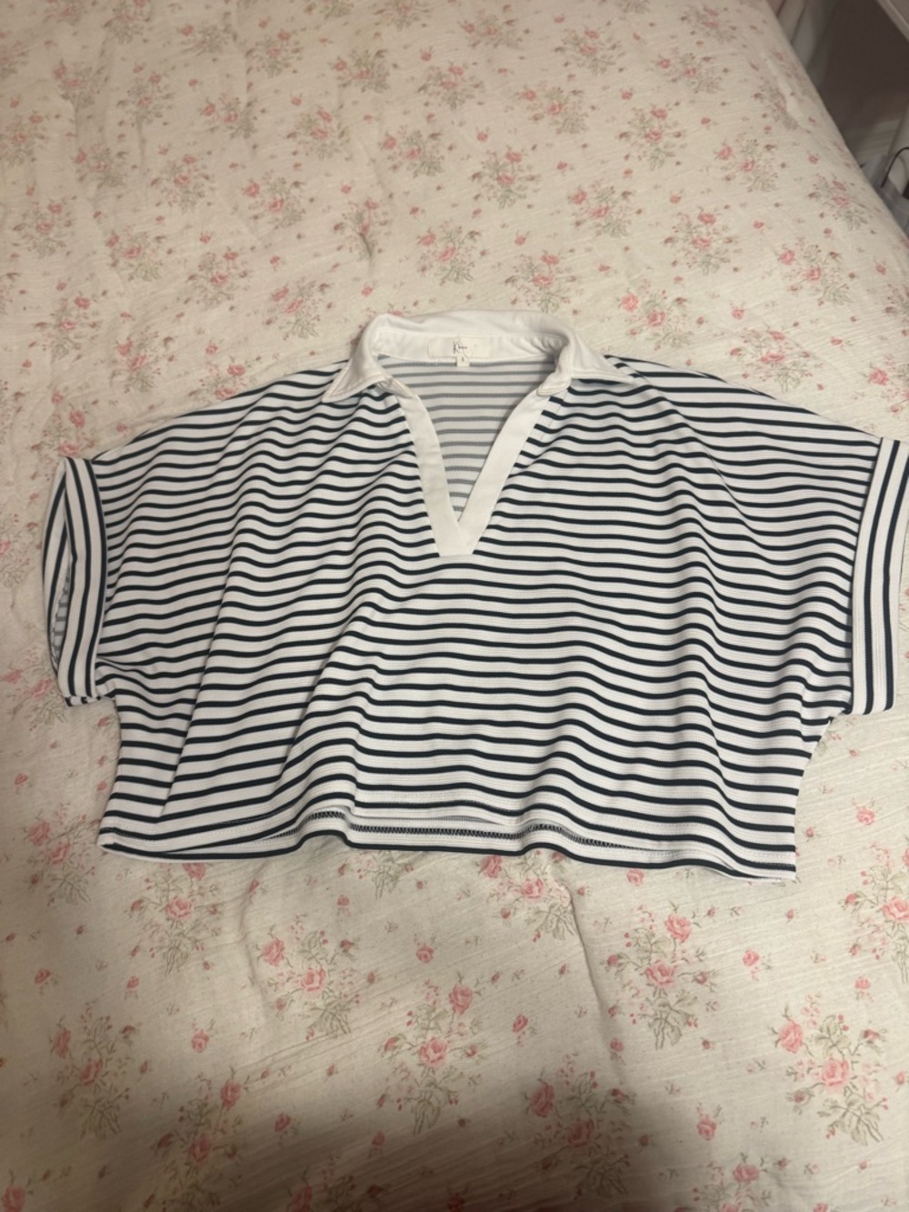 Striped Navy & White V-Neck Cropped Women’s Top